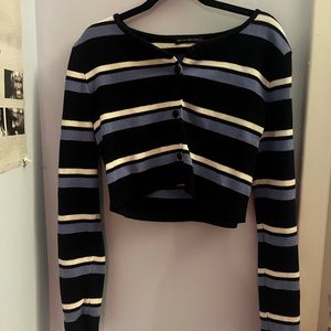 brandy melville striped cropped long sleeve sweater cardigan button up